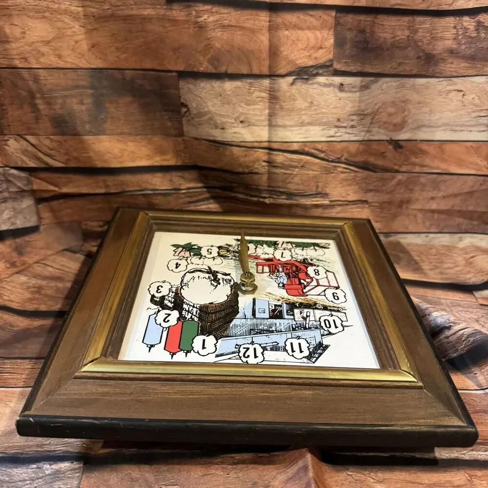 Vintage Cotton Harvest Wall Clock Farmhouse Decor Square Wood Framed Farmer 8.5